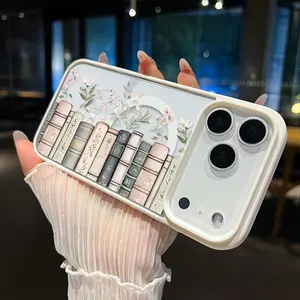 Magnetic Phone case for iPhone 17 16  Pro Max Plus 15 14 13 12 11 Air E Floral Book Stack Pattern Non-Yellowing Shockproof Soft Silicone Transparent Acrylic Cover Supports Wireless Charging