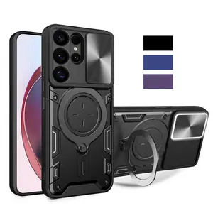 Case For Samsung Galaxy S25 S24 S23 S22 S21 Note 20 Ultra Plus Slide Camera Protection 360 Rotate Kickstand Armor Ring Cover, No magnetic