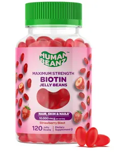 Biotin Jelly Bean Gummy Vitamins, Max Strength Biotin for Hair, Skin and Nails, 10000mcg per Serving, Hair Growth Vitamins for Men and Women, 120 Strawberry Blast Jelly Beans, Kosher