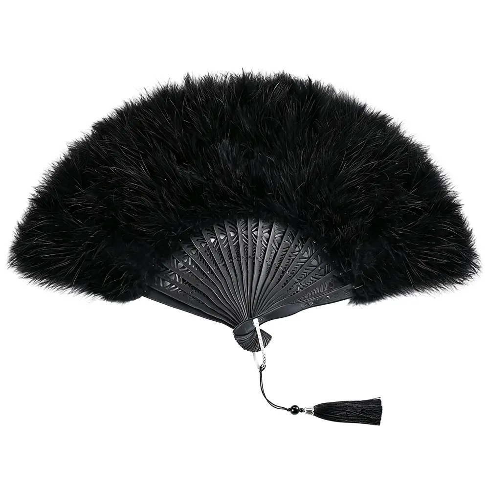 Black Fluffy Luxury Handheld Feather Fan, 1920s Vintage Burlesque Flapper Clothing Accessory for Costume Party, Glamorous Home Decor Hand Fan, Clothing Accessories
