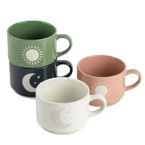 Ceramic Celestial Stackable Coffee Mug 11 fl oz 4-Pack Reusable Drinkware