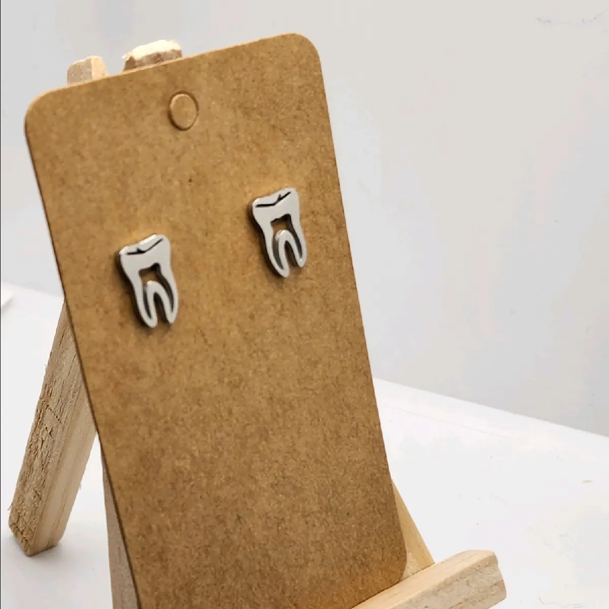Tooth Stud Earrings - Metal Coating Unique Design Inspired by Teeth Secure Backing Durable Edgy Fashion Accessory