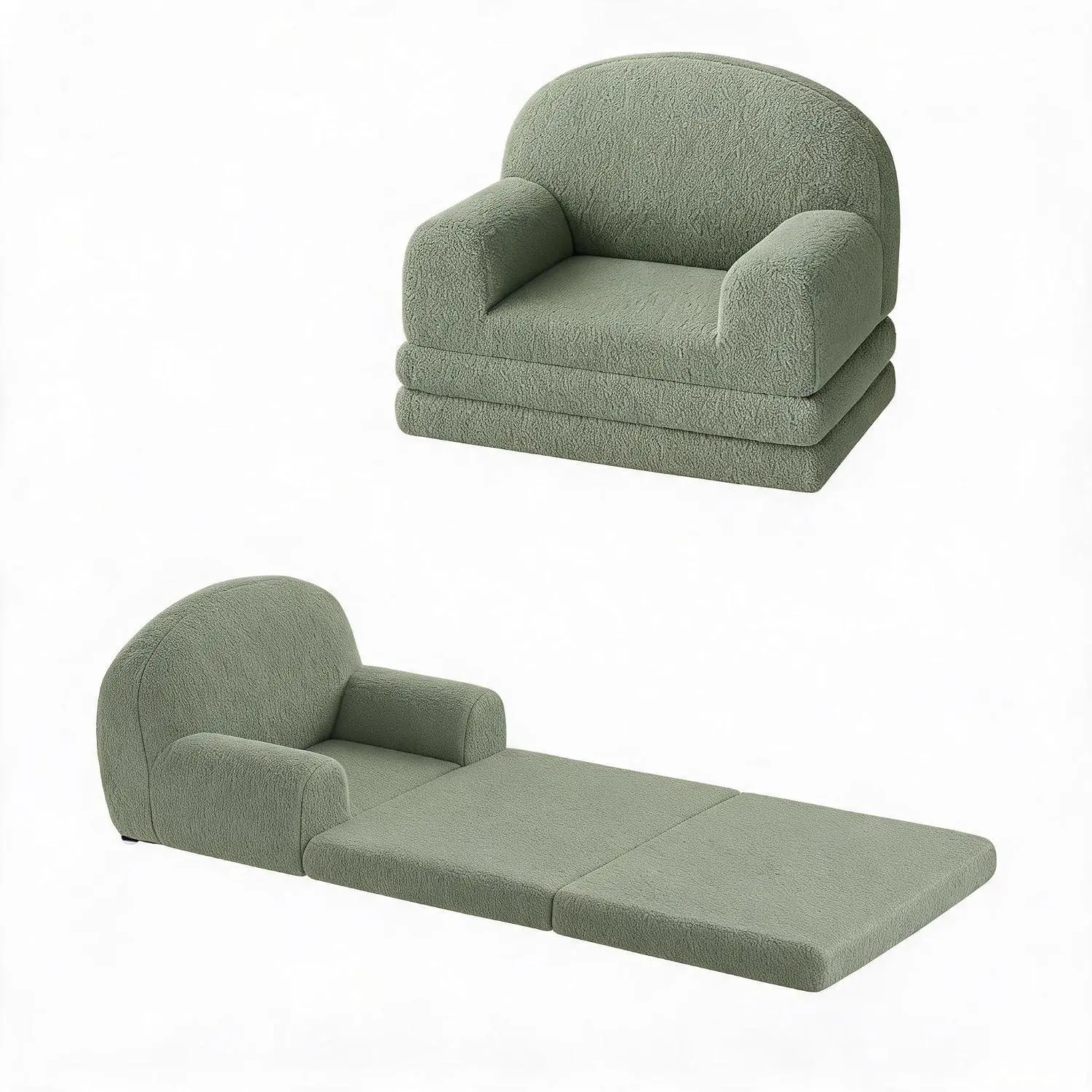 2-in-1 Convertible Kids Sofa Bed - Collapsible Toddler Couch Chair - Removable Washable Cover, Ergonomic & Lightweight for Playroom, Nursery, Boys & Girls Green