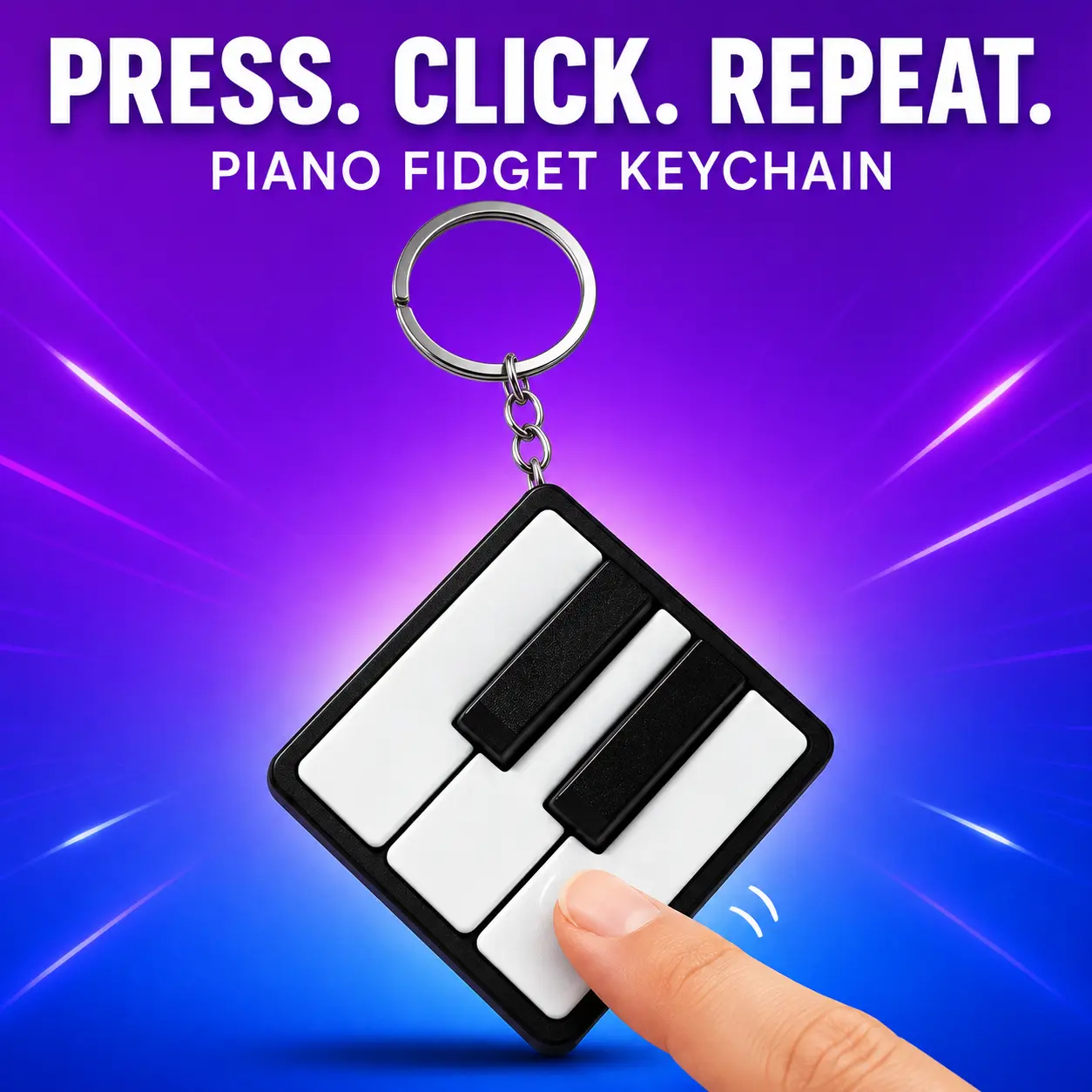 Piano Key Fidget Keychain, Pressable 3D-Printed Bag Charm for Pianists, Music Lovers and Students