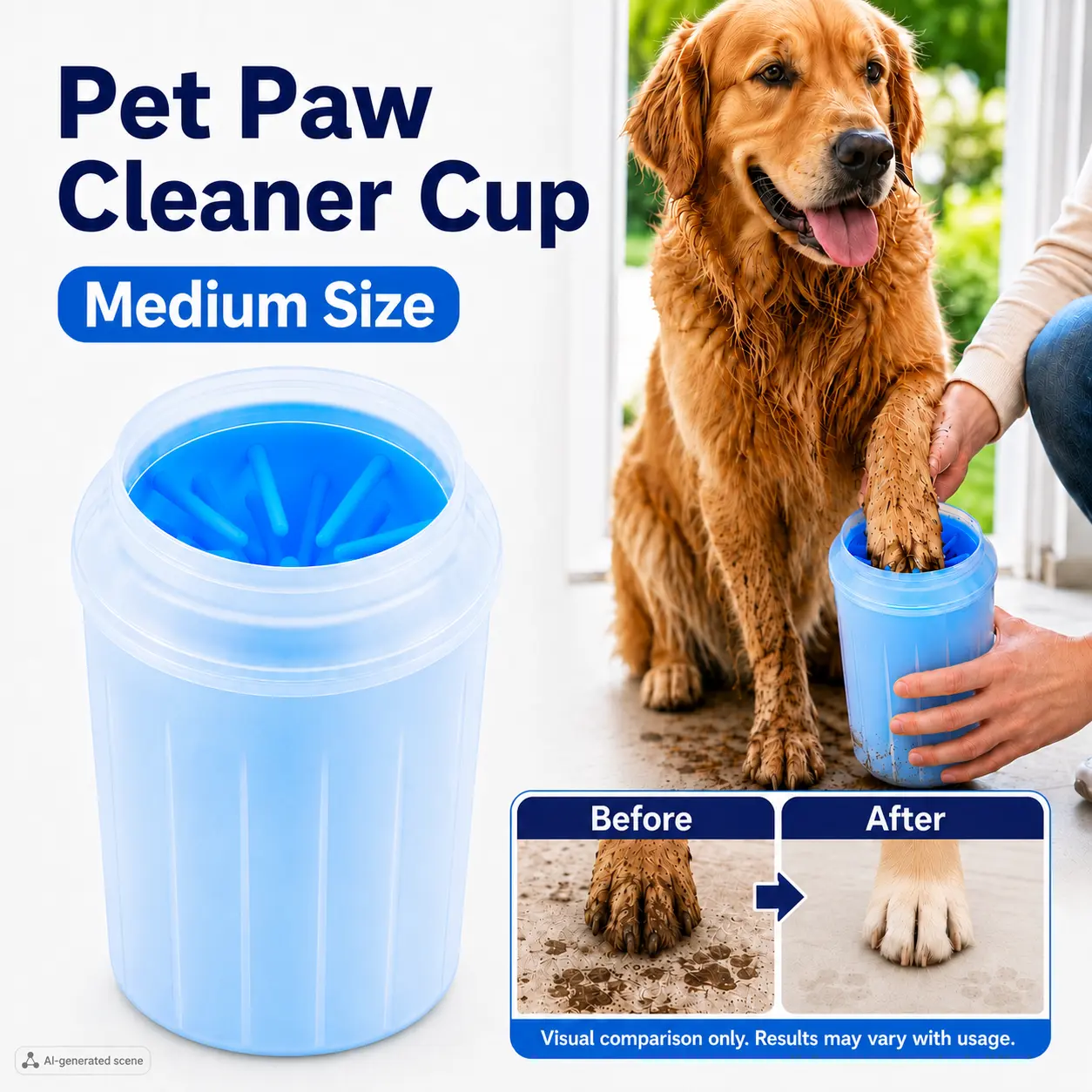 Medium Dog Paw Cleaner Cup with Soft Silicone Bristles, Detachable Washable Pet Paw Washer for Muddy Paws, Indoor Use and After Walks