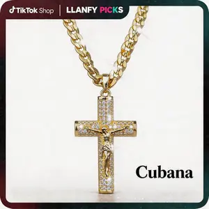 14K Real Gold-Plated Cross Necklace for Men,Tarnish-Free Cuban link chain  with Jesus Crucifix Pendant, length 24" , Christian ReligiousJewelry Gift,  Valentine's Day,Anniversary Holiday Christmas  Birthday Gifts