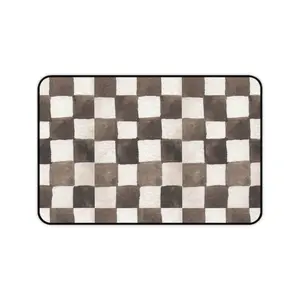 Watercolor Brown Checkerboard Desk Mat | Neutral Desk Pad