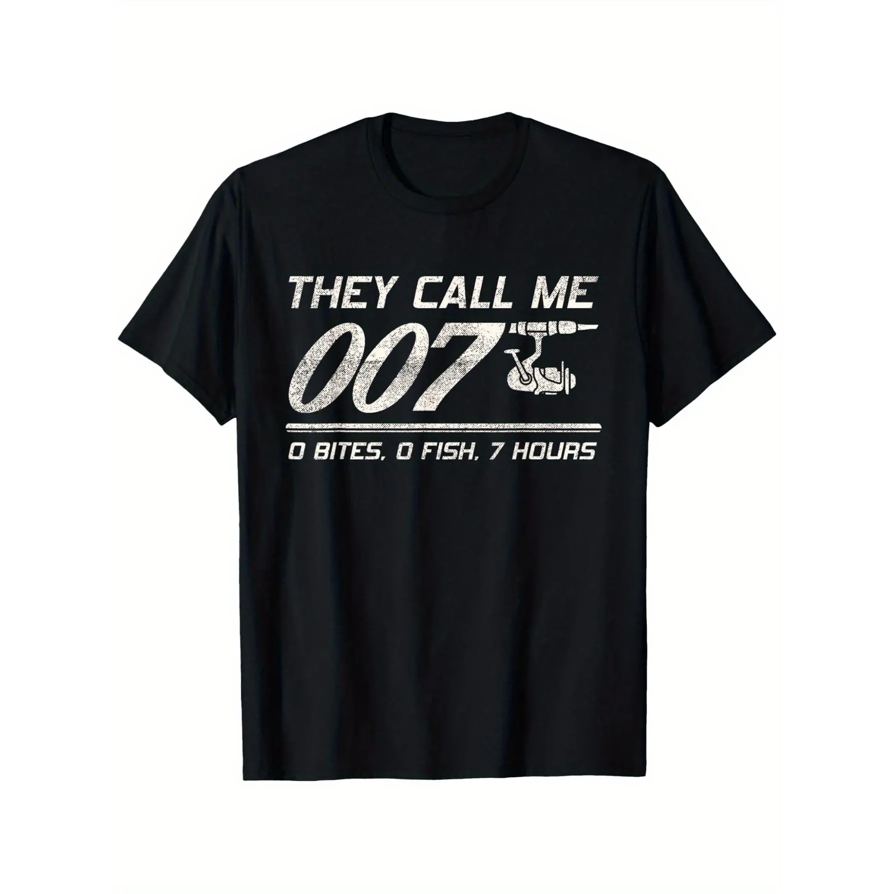 Men's 'They Call Me 007' Funny Fishing Graphic T-Shirt, 100% Cotton Casual Short-Sleeve Round Neck Sports Top, Regular Cut, All Seasons Adult Menswear, Drawing Print, Machine Washable, Do Not Dry Clean, No Iron Needed