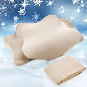Cooling Cervical Neck Pillowcase Cover (Only Pillow Case) Ergonomic Pillowcase with Zipper Breathable Pillow Cover for Side Back Stomach Sleepers(Champagne,Queen Size)