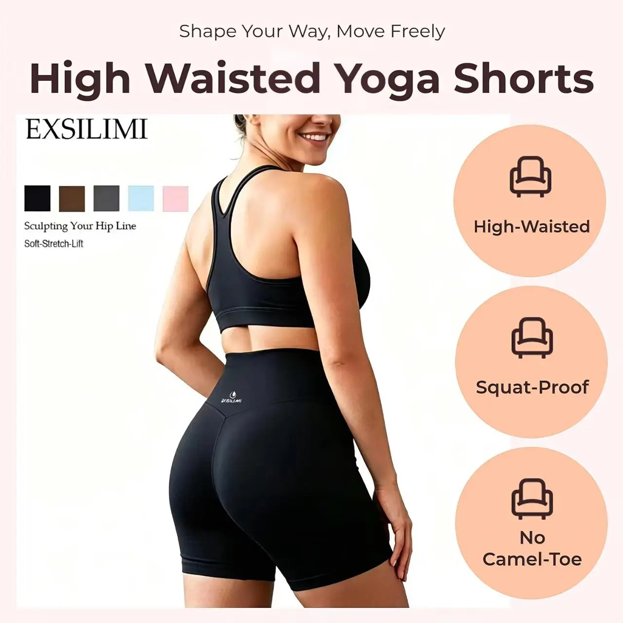 Exsilimi High Waist Booty Lift Yoga  5” for Yoga Gym Cycling & Casual Daily Wear jersey stretch comfort gym workout sets alt gym clothes baggy gym fits women's flowy athletic  running shorts speed Gym Sportswear Bottoms gym shorts basketball shorts mizuno