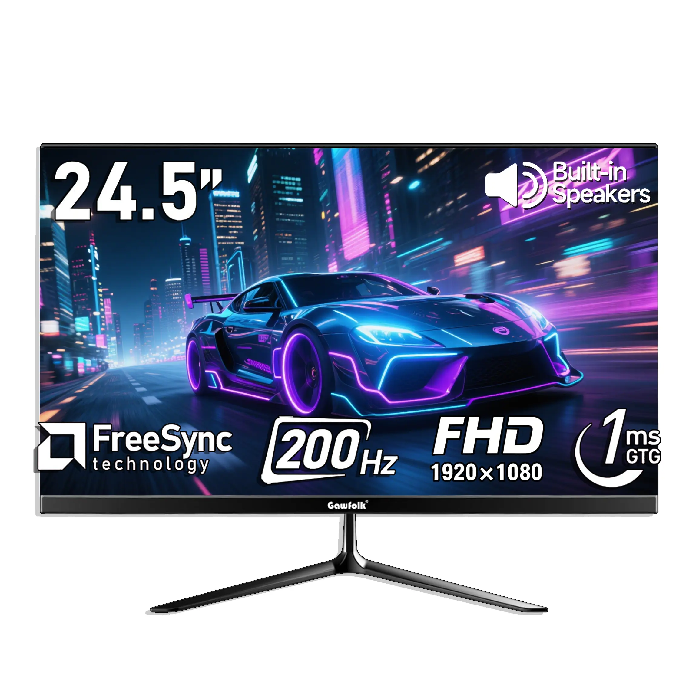 Gawfolk 24.5 Inch FHD 1080P VA Gaming Monitor, 200Hz 1ms GTG, Adaptive Sync, Frameless, Built-in Speakers, 99% sRGB, 75x75 VESA Mount, HDMI & DP Ports for PC Gaming