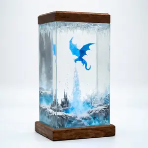 3D Ice Dragon Resin Sculpture Frozen Castle Diorama Handmade Wood Resin Block Fantasy Home Decor Desk Shelf Decoration Unique Gift for Dragon Lovers