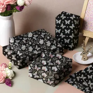 Christmas wrapping paper, suitable for birthday gifts of all ages and genders - Butterfly black holiday gift packaging, butterfly pattern design -12 large-sized paper, easy to store, DIY packaging