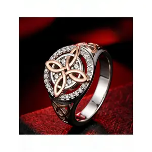 Women's Sterling Silver Celtic Knot Ring Unique Ring Design| Rose Gold Plated Vintage Jewelry| Sparkling Cubic Zirconia Promise Ring Gift for Her