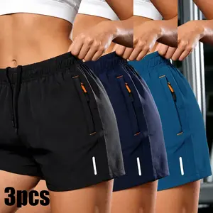 3-pack women’s summer quick-dry shorts for outdoor sports—breathable and comfortable, with zippered pockets, drawstring waist, and elastic waistband; suitable for climbing, tennis, running, gym workouts, and family travel.,summervibes