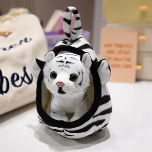 Soft Fluffy Animal Nest Plush Toy Set Cute Tiger Leopard Deer House Stuffed Dolls Adorable Home Decoration Plushies Fashion Ornament Ideal Christmas Birthday Holiday Gifts for Indoor Collection & Leisure Decor
