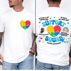 Autism Awareness T-shirt, 100% Pure Cotton Neurodiversity T-shirt, Family Autism Support Squad, Autism Mom T-shirt