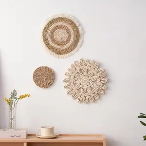 Handmade Seagrass Woven Wall Decor, Farmhouse Style Art Hanging Ornament, Wall Hanging Design, Rustic Home Decoration, Handcrafted Grass Basket