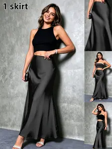 Elegant High-Waisted Satin Skirt for Women, Multiple Colors Available, Perfect for Parties, Gatherings, Work, Daily Wear