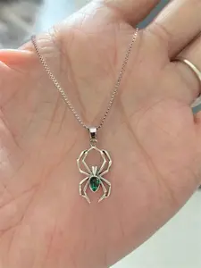 Fashionable Spider Animal Pendant Design Artificial Zircon Stones Necklace, Elegant Halloween Jewelry Gift, Stainless Steel Chain, All Seasons Wear