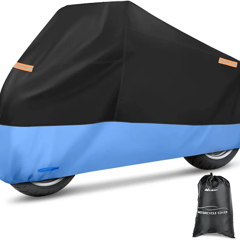 Nilight Oxford Motorcycle Clothing & Hoods Sunshade Cover, All-Seasons Water-Resistant UV-Protection, Fits Up to 96" Motorbikes, Lock-Hole, Reflective Stripe, Storage Bag, Blue Black, Father's Day Gift