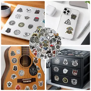 1Pc Viking Stickers Pack 48-52pcs Random Norse Mythology Rune Valhalla Waterproof Vinyl Aesthetic Sticker Decals for Laptop Water Bottle Phone Case Skateboard Helmet Scrapbook Journal DIY Goth Nordic Stickers Gift for Halloween Christmas Teens Adults