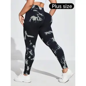 【Plus Size】Tie Dye Ruched Sports Tummy Control?Leggings, Comfort and Durability?High Stretch Yoga Leggings, Ladies Sportswear for Indoor Outdoor WearGift