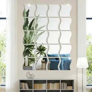 12 piece set of silver acrylic mirror wall stickers, classic detachable mirror stickers, 30CM x 25CM, self-adhesive wall decoration, suitable for living rooms, bathrooms, home decoration embellishment,Mirror Wall Sticker