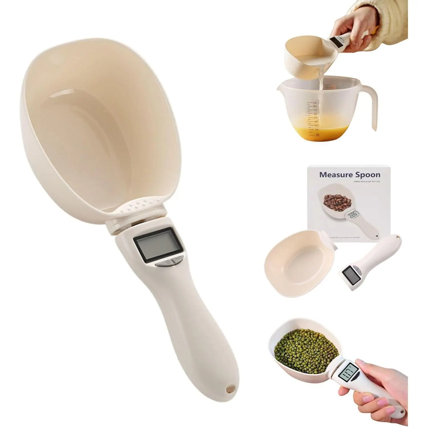 Digital Food Measuring Scoop Scale - Electronic Kitchen Measuring Spoon Scale for Cooking Baking - Smart Adjustable Measure Cup for Home Cooks Bakers Chefs Pet Owners`