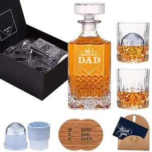 Whiskey Decanter Set with Gift Box for Dad Men – Father's Day Birthday Retirement Christmas Gift, Includes 2 Ice Molds, 2 Coasters & Gift Card