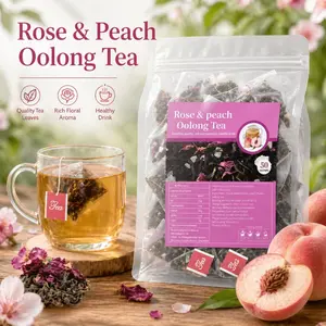 50 Count Rose & Peach Oolong  Bags, Premium Floral Fruit  Blend, Natural Peach Flavor with Real Rose Petals, Healthy Afternoon Tea