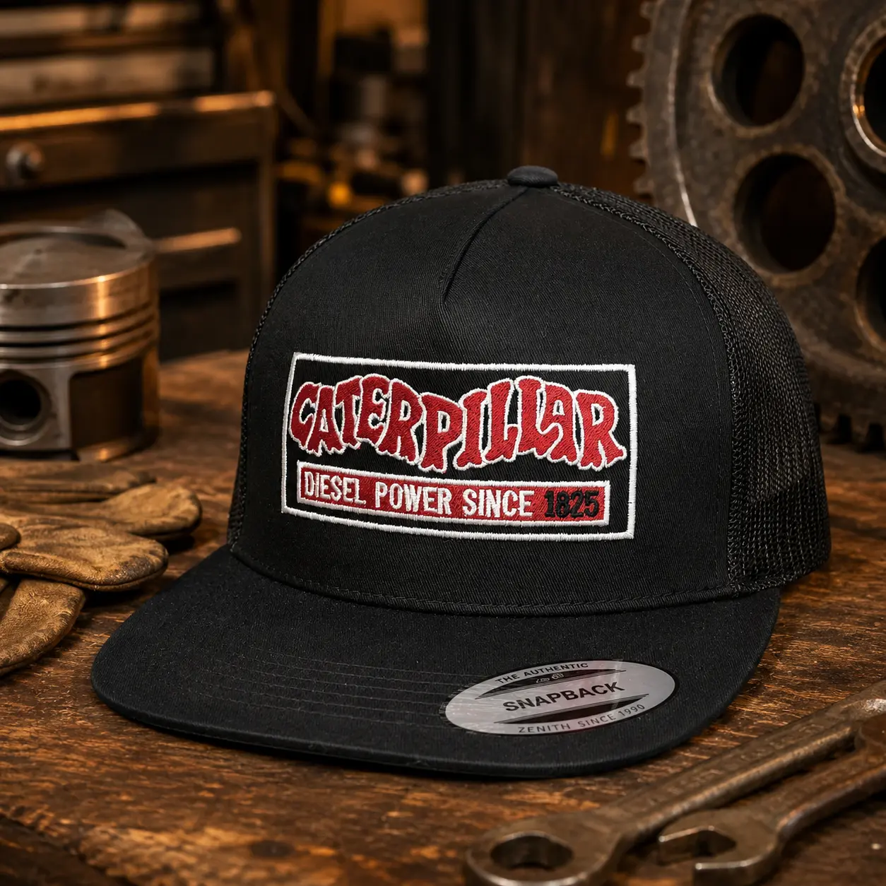[ BUY 2 FOR 1 PRICE ] Caterpillar Diesel Power Since 1925 Trucker Hat, Embroidered Black Snapback Cap, Mesh Back Mechanic Hat, Heavy Equipment Operator Gift