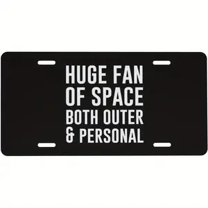 Space's Huge Fan, Exterior and Personal Car Front Fake License Plate Decoration, 6x12inch Front and Rear Custom License Plates, Black