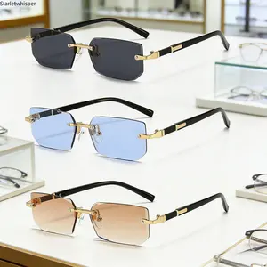 3-Pack Rimless Rectangle Sunglasses for Women & Men, Trendy Y2K Fashion Small Square Shades, Lightweight UV400 Protection Eyewear Perfect for Summer, Travel, Beach & Daily Street Style Outfits