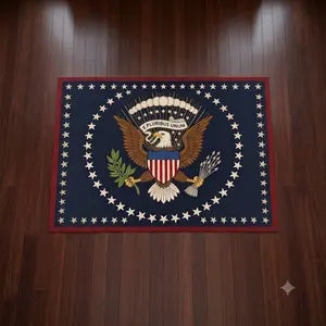 Round American Eagle Rug Patriotic USA Seal Rug Hand Tufted Navy Blue Area Rug Presidential  Rug