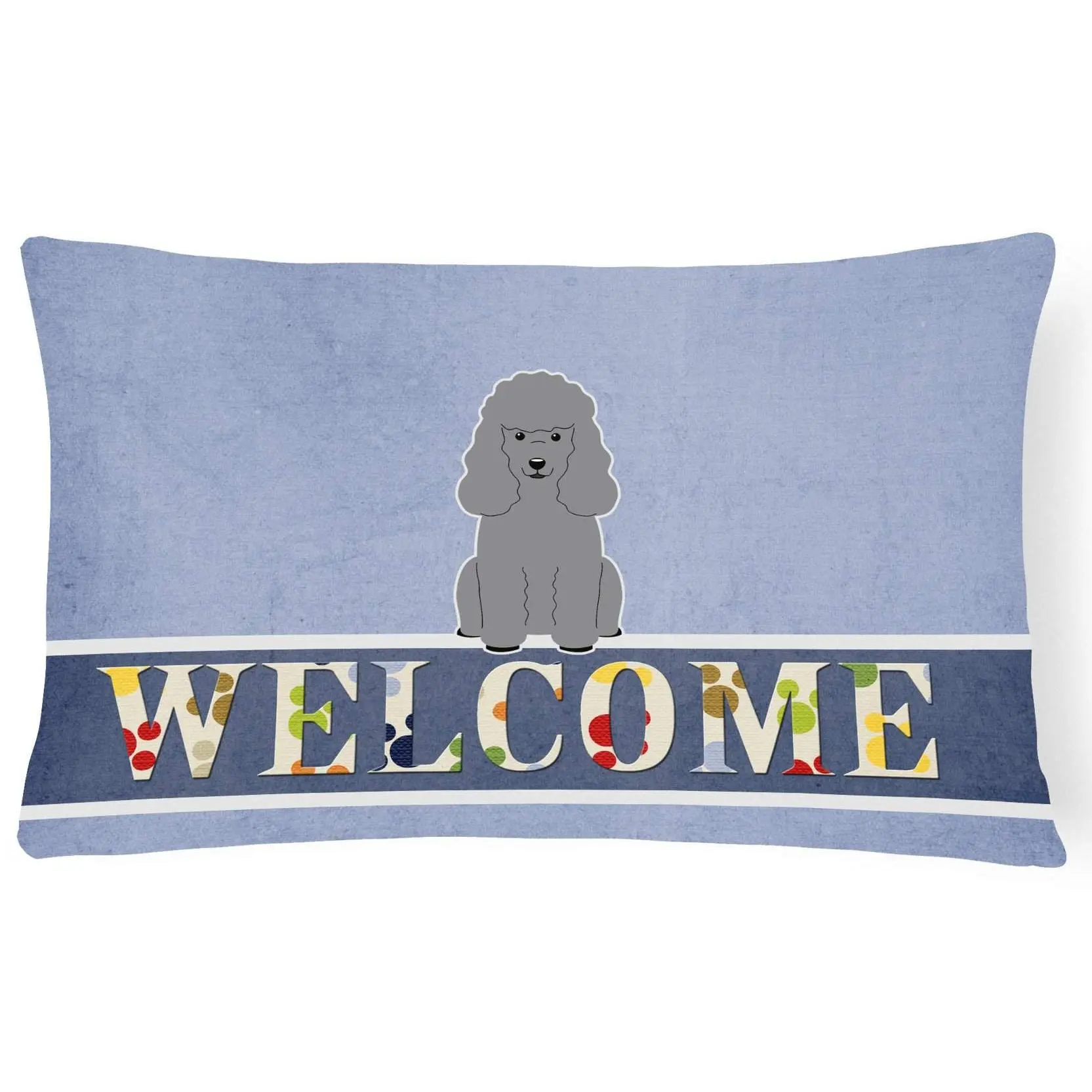 Silver Poodle Animals Themed Welcome Decorative Pillow - Handmade, 12x16 in Woven Polyester Fabric, Water-Resistant, Superior Local Craftsmanship, Ideal for Patios/Porches, Model BB5649PW1216
