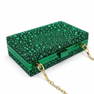Luxe Crystal Emerald Green Mixed Sizes Clutch Bag