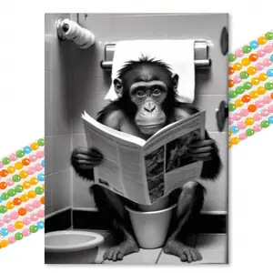 Monkey Reading Newspaper Pattern Diamond Art Painting Kit, 1 Count Cartoon Animal DIY Rhinestone Embroidery Set with Tools, Embroidery Design, Handicraft