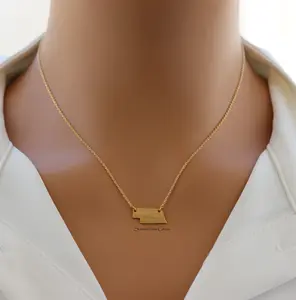 18K Gold Plated Dainty Brushed Nebraska State Pendant Necklace – Minimalist Home State Jewelry for Everyday Wear