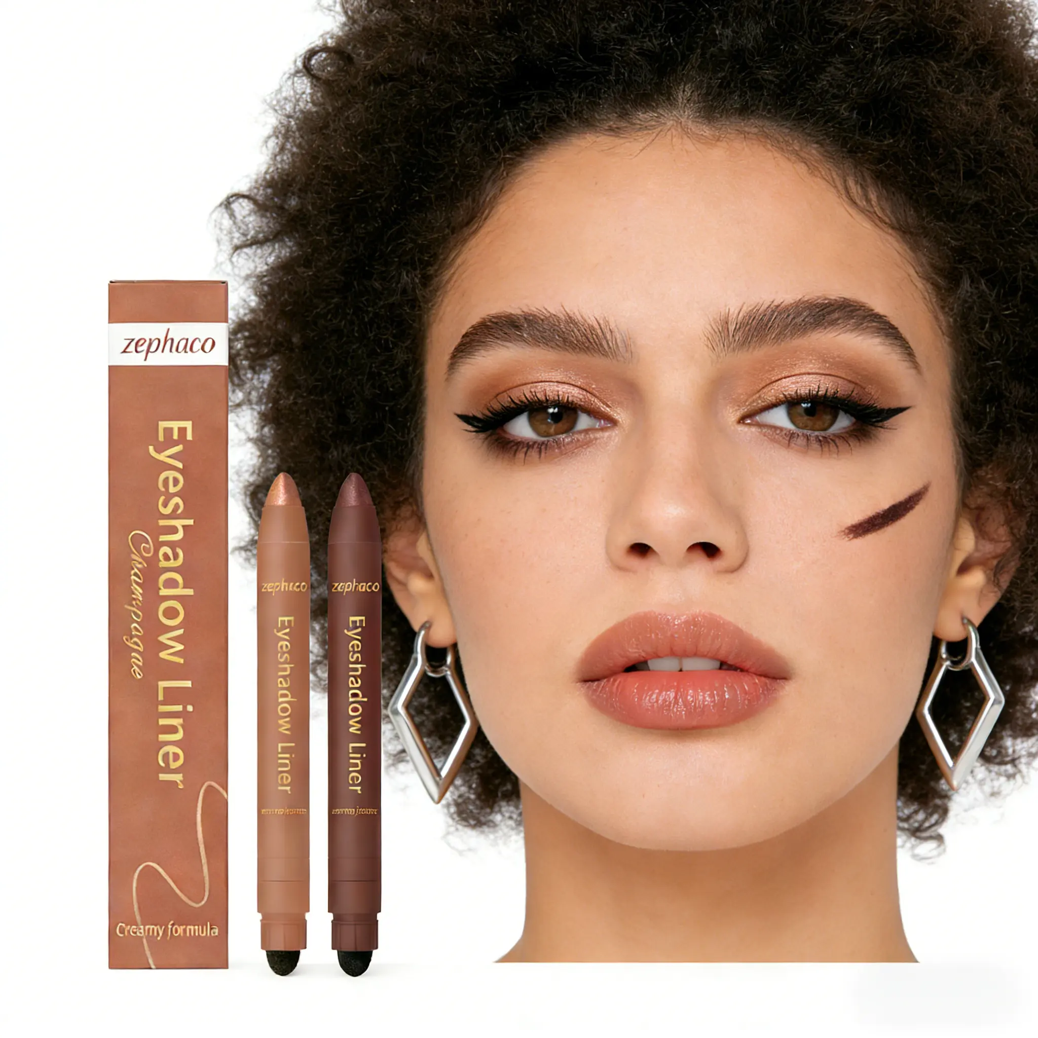 2-in-1 Eyeliner & Eyeshadow Stick with Built-In Blender, Waterproof Mineral Oil Cosmetic for Outline, Fill & Blend, Long-Lasting Gentle White Beeswax Formula, Shimmery Champagne Copper Glossy Eye Makeup (3-Year Shelf Life)