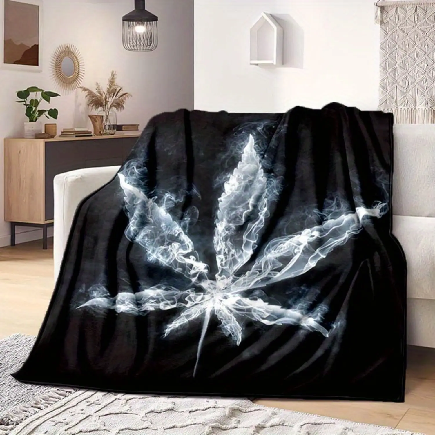 100% Polyester Soft Cozy Leaf Print Decorative Blanket - 40X50in（100×130Cm）), Machine Washable, Ideal for Sofa & Bed Use (Home & Festive Decor Supplies)