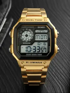 Men's Digital Watch Waterproof Multifunctional Watch Sports Watch with Alarm Countdown Backlight Function Stainless Steel Casual Wristwatch