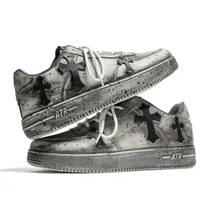 2025 Men's Autumn American Platform Sneakers Niche Chain Cross Graffiti Internet Hot Sports Casual Trainer Mrt-877-White Closed Boy Footwear Athletic Runner