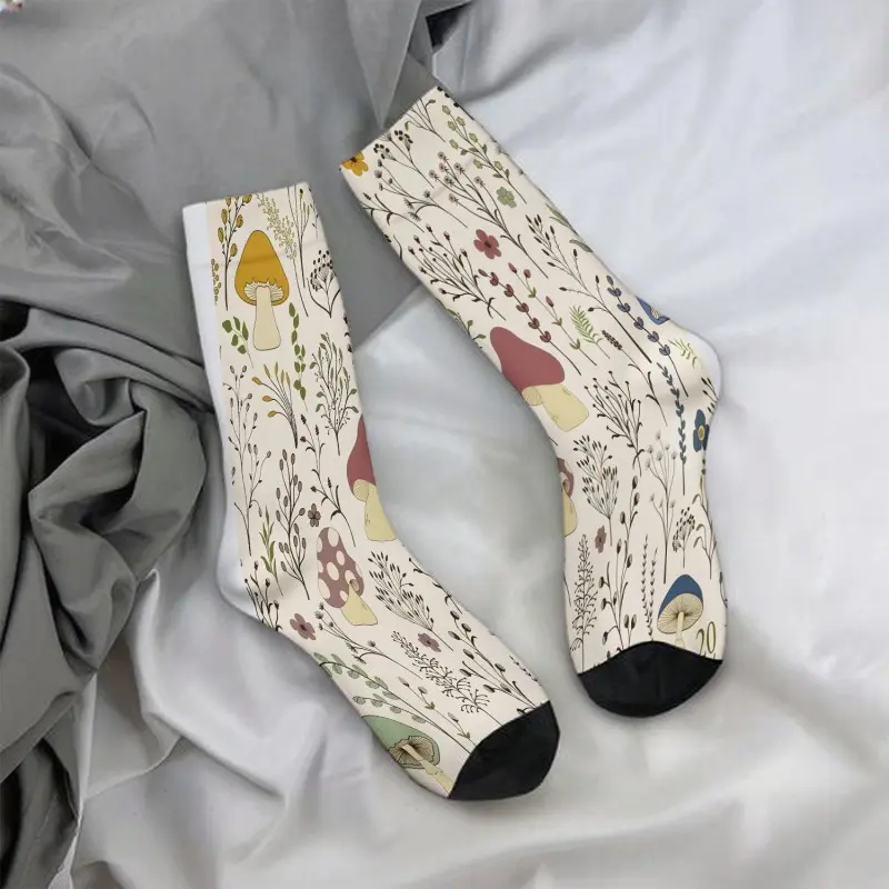 Mushroom, floral, and plant patterned mid-calf socks are casual, soft, comfortable, and a must-have for autumn and winter.