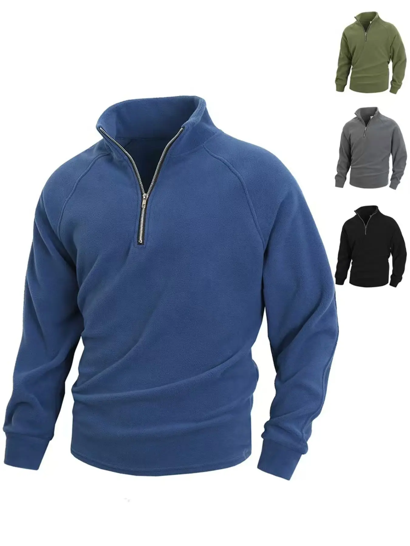 Men's Half-Zip Stand Collar Fleece Sweatshirt, Outdoor Casual Style, Warm & Practical Design, Ideal for Hiking & Daily Wear