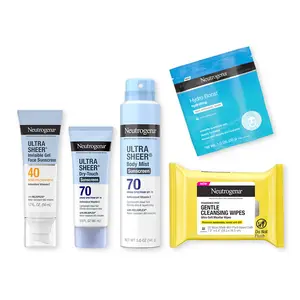 Neutrogena Sun-Ready Collection with FREE Hydro Boost Sheet Mask | Water Resistant Face & Body SPF plus Gentle Cleansing Wipes for SPF Removal