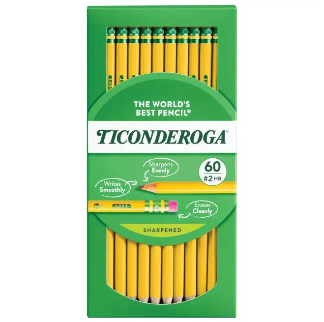 Ticonderoga Wood Pencils, Presharpened, #2 HB .3 mm Lead, Yellow, 60 Count