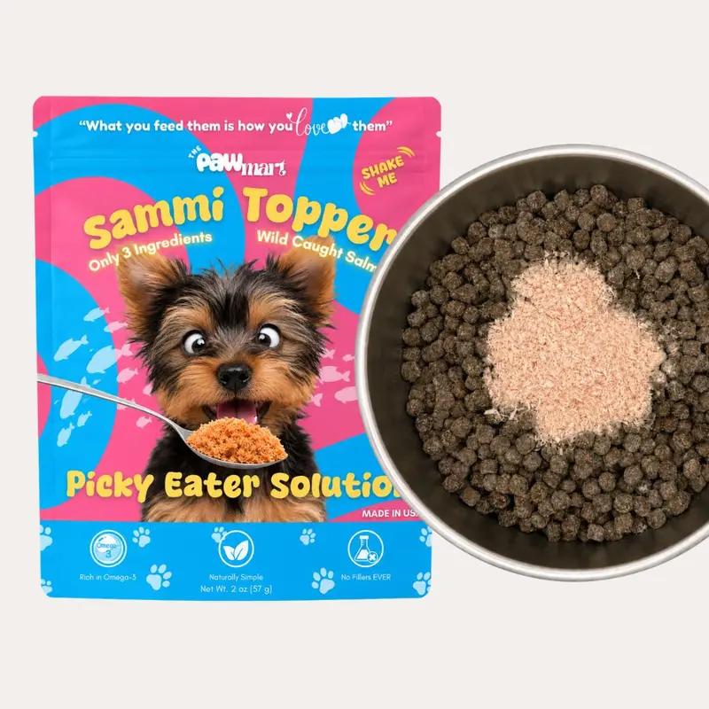 The Pawmart Freeze-Dried Wild-Caught Salmon Dog & Cat Dry Food Topper - Only 3-Ingredient, No Preservatives, High-Protein Meal Enhancer with Goat Milk + Liver for Skin Health, Puppy Food Supplement, Finish Every Bowl (15-30 Scoops)