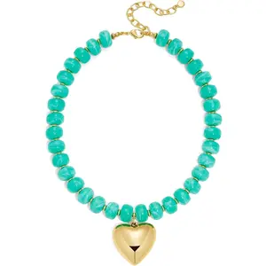 Chunky Heart Necklaces for Women Colorful Resin Beaded Choker Necklace Gold Puffy Heart Statement Necklace Trendy Acrylic Choker Jewelry