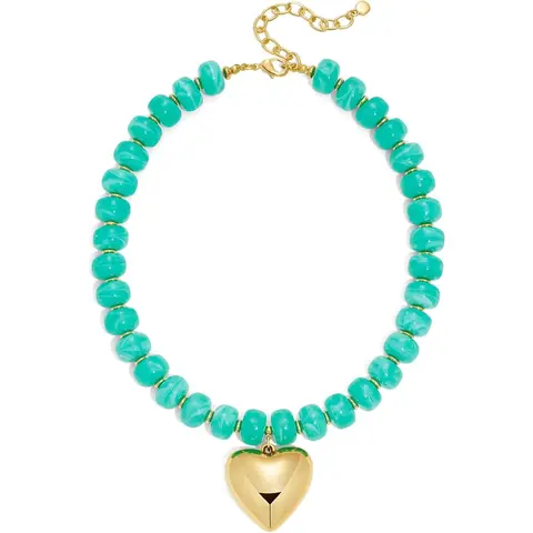 Chunky Heart Necklaces for Women Colorful Resin Beaded Choker Necklace Gold Puffy Heart Statement Necklace Trendy Acrylic Choker Jewelry